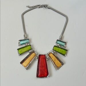 Vibrant Geometric Necklace with Silver Accents
